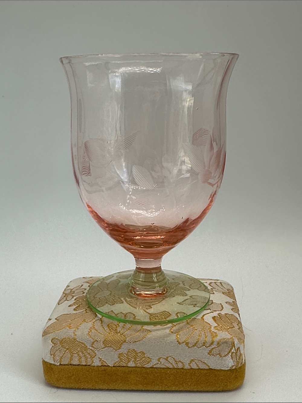 Watermelon elegant era pink & green multi optic etched 30's Tumbler stem glow